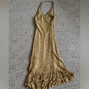 Gold sequin, halter holiday dress. Newport a news, size 6